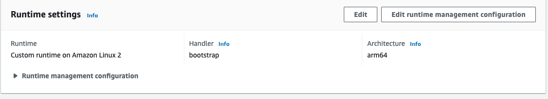Lambda Console runtime settings